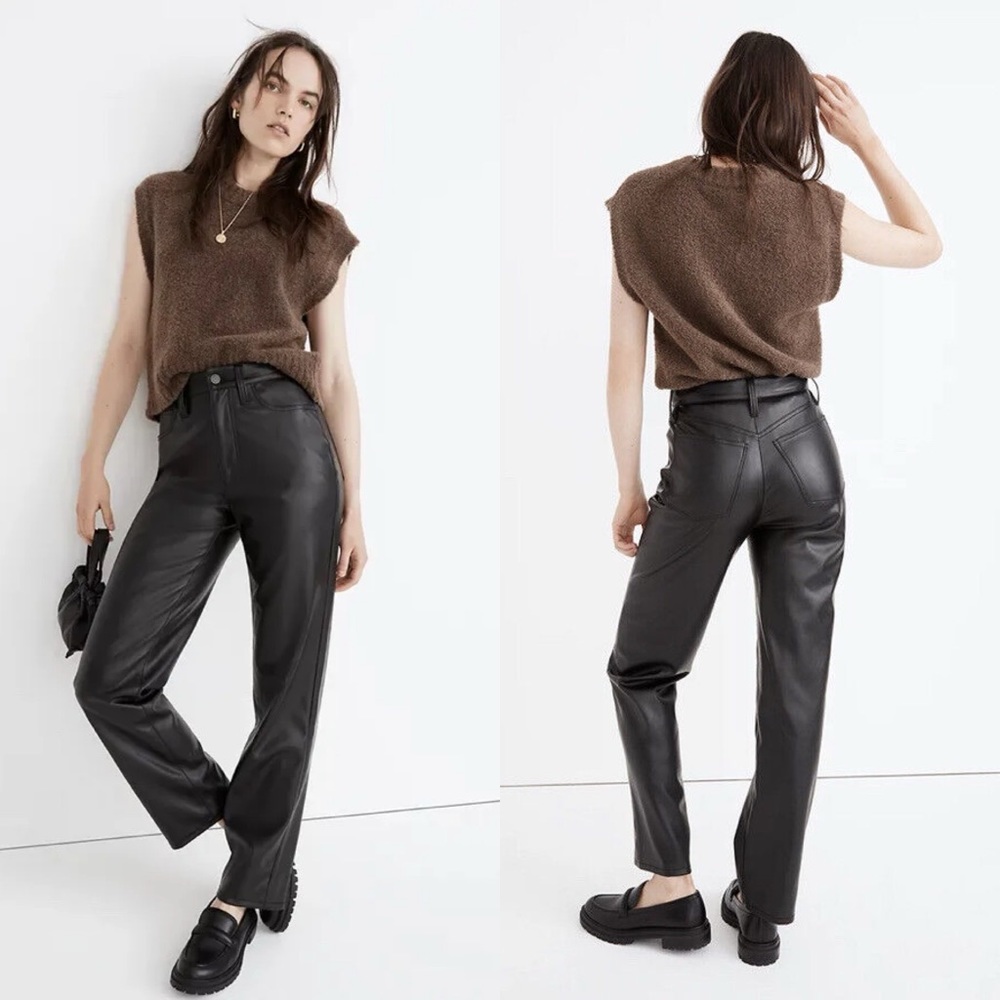 Madewell | NWT The Perfect Vintage Straight Jean: Faux Leather Edition Black 28